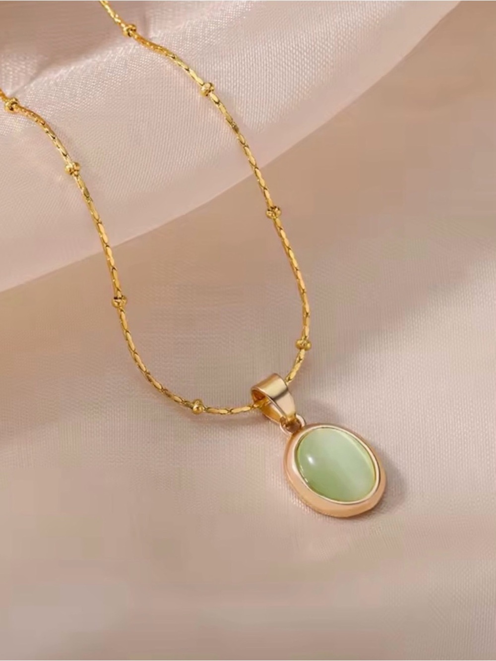 Stone Opal Oval Necklace For Women Stainless Steel Gold